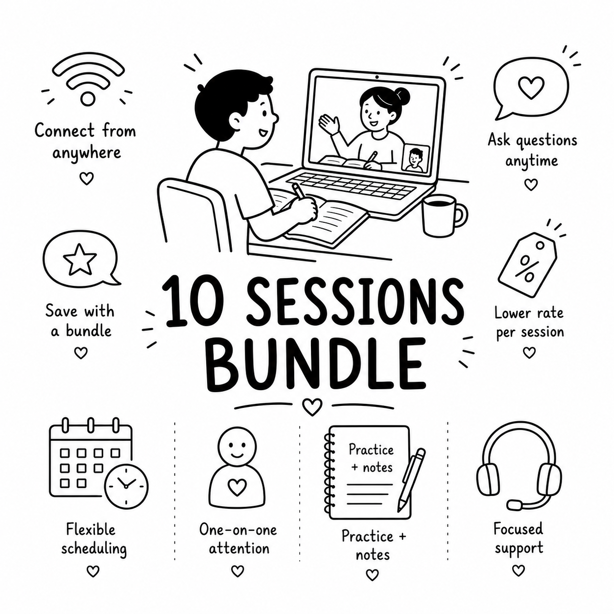 10 session online tutoring bundle